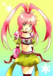  chelsea_torn choker elbow_gloves female gloves green_eyes knee_pads long_hair midriff navel open_mouth pink_hair ponytail snowcone snowflake snowflakes tales_of_(series) tales_of_destiny 