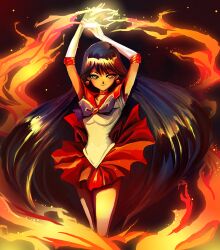  &gt;:) arms_up bad_deviantart_id bad_id bishoujo_senshi_sailor_moon black_hair bow earrings elbow_gloves female fire gloves hino_rei jewelry long_hair magical_girl multicolored_eyes photoshop_(medium) red_sailor_collar red_skirt sailor_collar sailor_mars sailor_senshi_uniform skirt sleeveless smile solo star_(symbol) surlaluna v-shaped_eyebrows very_long_hair white_gloves 