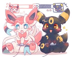  &gt;_&lt; 2024 3_fingers 3_toes ^_^ ambiguous_gender anthro anthrofied arm_markings biped black_body black_ear_tips black_ears black_fur black_tail black_tail_tip blue_sclera blush blush_stickers brown_eyes canid chibi closed_eyes colored controller dipstick_ears dipstick_tail duo ear_bow ear_markings eeveelution facial_markings featureless_crotch feet fingers fluffy forehead_markings front_view full-length_portrait fur game_controller gameplay_mechanics gaming generation_2_pokemon generation_6_pokemon gloves_(marking) gui head_markings health_bar hindpaw holding_controller holding_object kemono leg_markings looking_at_viewer mammal markings monotone_tail multicolored_body multicolored_ears multicolored_fur multicolored_tail nintendo nintendo_controller nude open_mouth open_smile orange_sclera pawpads paws pink_body pink_ears pink_fur pink_pawpads pink_tail playing_video_game pokemon pokemon_(species) pokemorph portrait ramuawa ribbons ring_(marking) semi-anthro shaded simple_background sitting smile snes_controller socks_(marking) sparkles star_pupils super_nintendo sylveon tail tail_markings tail_motion tailwag toes two_tone_body two_tone_ears two_tone_fur two_tone_tail umbreon white_background white_body white_eyes white_fur yellow_body yellow_ears yellow_fur yellow_markings yellow_tail 