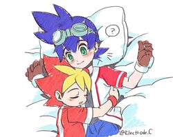  2boys ape_escape bed hug kakeru_(saru_getchu) kei_(character) multiple_boys saru_getchu satoru_(saru_getchu) spike 