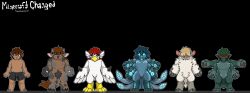  ambiguous_gender anthro avian bioluminescence bird black_background blonde_hair blue_body blue_hair bovid bovine brown_body brown_hair caprine cattle cave_spider cel_shading changed_(video_game) chicken feathers fur galliform gallus_(genus) glow_squid_(minecraft) glowing group hair hi_res human humanoid mammal microsoft minecraft mojang multi_eye pants_only phasianid puppetmaster13uwu red_hair shaded sheep simple_background white_body xbox_game_studios 