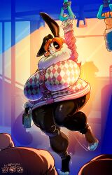  absurd_res anthro ass big_breasts breast_squish breasts diabolusridens digital_drawing_(artwork) digital_media_(artwork) digital_painting_(artwork) female fur furaffinity hi_res huge_breasts lagomorph leporid mammal pam rabbit solo squish 