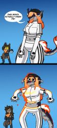  anthro beanie canid canine canis clothed clothing comic commander_(commanderthings) commanderthings dialogue dragon duo epic_games female fortnite hat headgear headwear hi_res imminent_transformation male male/female mammal mythological_creature mythological_scalie mythology nye piercing scalie wet wolf 