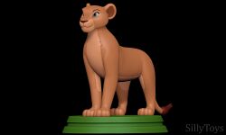  3d_(artwork) 3d_modeling 3d_print 4_legs black_background blue_eyes digital_media_(artwork) disney felid female feral hi_res lion looking_straight mammal nala_(the_lion_king) pantherine paws sillytoys simple_background smile solo stage the_lion_king watermark 