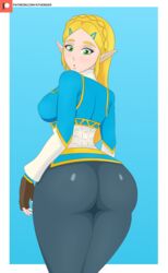  1girls 2d ass big_ass blonde_hair breasts breath_of_the_wild bubble_butt female gloves green_eyes k7venger large_ass leggings long_hair nintendo pointy_ears princess_zelda solo the_legend_of_zelda thick_thighs thighs tight_clothing tight_leggings zelda_(breath_of_the_wild) 