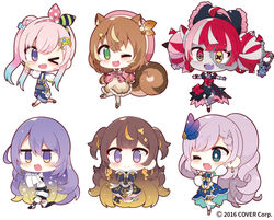  6+girls ahoge airani_iofifteen airani_iofifteen_(1st_costume) animal_ear_fluff animal_ears anya_melfissa anya_melfissa_(1st_costume) aqua_eyes area_15 ayunda_risu ayunda_risu_(1st_costume) black_bow black_dress black_footwear blonde_hair blue_dress blue_hair blush boots bow brown_dress brown_hair chibi colored_inner_hair colored_skin commentary_request copyright_notice double_bun dress earrings everyone full_body gradient_hair green_eyes grey_hair grey_skin hair_behind_ear hair_bun hairbow heterochromia hololive hololive_indonesia holoro jacket jewelry jitome kureiji_ollie kureiji_ollie_(1st_costume) moona_hoshinova moona_hoshinova_(1st_costume) multicolored_hair multiple_girls muuran no_nose off_shoulder official_art one_eye_closed open_mouth overalls pavolia_reine pavolia_reine_(1st_costume) pink_hair pink_sweater purple_eyes purple_hair red_eyes side_ponytail single_side_bun smile squirrel_ears squirrel_girl squirrel_tail star_(symbol) stitched_face stitches streaked_hair sweater sword tail thigh_boots thighhighs two_side_up udin_(kureiji_ollie) virtual_youtuber watermark weapon white_jacket white_sweater yellow_eyes zombie 