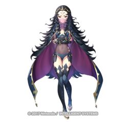  black_cape black_hair bracelet bridal_gauntlets cape circlet commentary_request company_name covered_navel crossed_arms facial_mark female fire_emblem fire_emblem_fates fire_emblem_heroes flat_chest forehead forehead_mark full_body gold_trim groin jewelry kousei_horiguchi long_hair looking_at_viewer nail_polish nyx_(fire_emblem) official_art red_cape red_eyes sandals solo thighhighs thighs toenail_polish toenails veil very_long_hair watermark zettai_ryouiki 