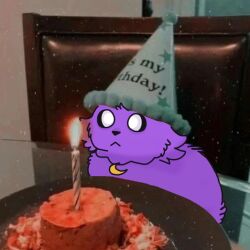  1:1 birthday candle cat_food catnap_(poppy_playtime) clothing colored critters_(poppy_playtime) digital_media_(artwork) domestic_cat felid feline felis food fur furniture hat headgear headwear jewelry male mammal mob_entertainment nude pet_food photo_background photography_(artwork) poppy_playtime purple_body smiling_critters sosu-the-blue-wolf 