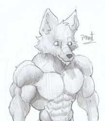  abs anthro arctic_fox barazoku biceps canid canine canis ears_up epic_games fortnite fox fur greyscale hi_res looking_at_viewer male mammal monochrome muscular muscular_anthro muscular_male pecs pinumontbalou smile smiling_at_viewer solo solo_focus true_fox volpez_(fortnite) 