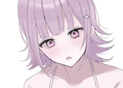  bare_shoulders bikini blush collarbone d: danganronpa_(series) danganronpa_2:_goodbye_despair female flipped_hair galaga medium_hair nanami_chiaki pink_eyes portrait shima_(fm_90mhz) solo swimsuit 