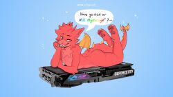  16:9 2024 2_horns anthro ass biped curved_horn dragon fur furred_dragon furred_scalie goop_original graphics_card hi_res horn looking_at_viewer lying male msi_dragon_lucky mythological_creature mythological_scalie mythology nude_anthro nude_male on_front red_body red_eyes red_fur scalie slim_anthro slim_male solo the_pose widescreen 