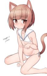  absurdres animal_ears bikini brown_eyes brown_hair cat_ears cat_tail collarbone dated female flat_chest highres kantai_collection looking_at_viewer lowleg lowleg_bikini maru_(marg0613) one-hour_drawing_challenge paw_pose sailor_bikini sailor_collar short_hair side-tie_bikini_bottom simple_background sitting solo swimsuit tail twitter_username wariza white_background white_bikini white_sailor_collar z3_max_schultz_(kancolle) z3_max_schultz_(swimsuit_mode)_(kancolle) 