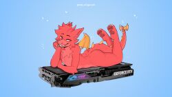  16:9 2024 2_horns anthro ass biped curved_horn dragon fur furred_dragon furred_scalie goop_original graphics_card hi_res horn looking_at_viewer lying male msi_dragon_lucky mythological_creature mythological_scalie mythology nude_anthro nude_male on_front red_body red_eyes red_fur scalie slim_anthro slim_male solo the_pose widescreen 