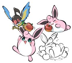  aaarkgkaaa ambiguous_gender apple cel_shading chatot chatot_(eotds) duo feral flying food fruit generation_1_pokemon generation_4_pokemon guildmaster_wigglytuff hi_res nintendo plant pokemon pokemon_(species) pokemon_mystery_dungeon shaded simple_background sleeping spike_chunsoft white_background wigglytuff 