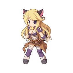  :3 animal_ears armor assassin_(ragnarok_online) bandages_over_clothes bell black_footwear blonde_hair breasts brown_skirt cat_ears cat_girl cat_tail chibi chibi_only cleavage closed_mouth female full_body jingle_bell long_hair looking_at_viewer medium_breasts neck_bell official_art pauldrons purple_eyes purple_shirt purple_thighhighs ragnarok_online shirt shoes shoulder_armor simple_background skirt sleeveless sleeveless_shirt smile solo standing tail thighhighs transparent_background vambraces wickebine_(ragnarok_online) yuichirou 