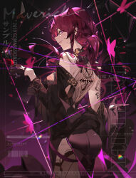  absurdres alternate_costume black_dress black_gloves breasts bug butterfly commentary_request commission cup dress female glass gloves highres holding holding_cup honkai:_star_rail honkai_(series) kafka_(honkai:_star_rail) krao large_breasts long_hair long_sleeves looking_at_viewer looking_to_the_side parted_lips purple_eyes purple_hair sideways_glance smirk solo 