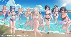  6+girls animal_ears aqua_eyes ayase_yuu bare_shoulders beach bear_ears bear_girl belt bikini black_bikini black_footwear black_hair blue_bikini blue_bow blue_eyes blue_hair blue_shorts bow breasts clawed_feet cloud collarbone colored_inner_hair copyright_notice erina_makina flower front-tie_bikini_top front-tie_top fujikura_uruka green_eyes greenapple hair_flower hair_ornament hair_over_one_eye hair_ribbon halo headphones heterochromia hikanari_hina kaneko_lumi kannagi_loki large_breasts long_hair mechanical_arms multicolored_hair multiple_girls musical_note musical_note_hair_ornament navel ocean one_eye_closed orange_hair phase_connect pink_bikini pink_flower pink_ribbon pink_scrunchie purple_eyes red_bikini red_eyes red_footwear ribbon rinkou_ashelia runie_ruse sarong scrunchie short_shorts shorts single_mechanical_arm sky star_(symbol) star_hair_ornament starfish stomach_tattoo striped_bikini striped_clothes swimsuit tail tail_bow tail_ornament tattoo thigh_belt thigh_strap tiger_ears tiger_girl tiger_tail very_long_hair virtual_youtuber white_bikini white_sarong wing_hair_ornament wrist_scrunchie yellow_eyes 