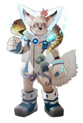  2024 anthro astronaut biped blue_eyes brown_body brown_fur canid canine countershade_fur countershading fennec_fox fox fur kemono looking_at_viewer male mammal nikuanabe slim_anthro slim_male solo true_fox white_body white_countershading white_fur 