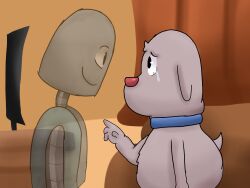  4:3 anthro bodily_fluids canid canine canis collar crying dog_(robot_dreams) dog_tags domestic_dog duo hi_res machine male male/male mammal metallic_body pink_nose robot robot_(robot_dreams) robot_dreams tears ugly-rat15508 