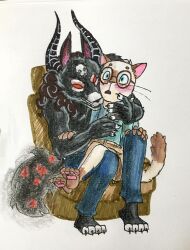  anthro canid colt_(oddhoot) domestic_cat duo eyewear felid feline felis glasses glasses_on_face hi_res intersex_(lore) male male/male mammal oddhoot romantic sam_(oddhoot) siamese surprise surprised_expression touching_chest 