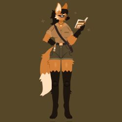  anthro book canid canine clothed clothing eyewear female glasses hi_res mammal maned_wolf naycelium simple_background solo standing 