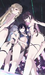  4girls absurdres armpits arms_behind_back bad_id bad_pixiv_id bikini black_choker black_hair blonde_hair blue_eyes blue_hair blue_nails blurry blurry_background blush braid breasts choker closed_mouth colored_inner_hair covered_nipples from_behind front-tie_bikini_top front-tie_top ga/ddd grey_hair highres hug hug_from_behind ichinose_uruha kaga_nazuna kaga_sumire kogara_toto long_hair looking_at_viewer lupinus_virtual_games medium_breasts mismatched_bikini mole mole_under_eye multi-strapped_bikini multicolored_hair multiple_girls navel parted_lips pink_hair purple_eyes red_eyes side-tie_bikini_bottom side_braid small_breasts standing streaked_hair swimsuit thigh_strap thighs virtual_youtuber vspo! wading 