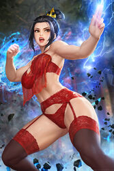  avatar:_the_last_airbender avatar_legends azula black_hair bra breast_curtain breasts brown_eyes clenched_hand electricity english_commentary female floating_rock hair_ornament lace lace-trimmed_thighhighs lace_bra lace_panties mixed-language_commentary neoartcore open_mouth paid_reward_available panties patreon_username red_bra red_garter_belt red_panties short_hair solo thai_commentary thighhighs topknot underwear underwear_only 