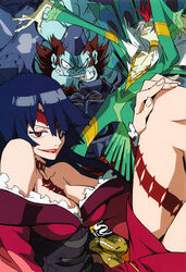  3boys adiane breasts cleavage cytomander eyepatch female guame imaishi_hiroyuki lipstick makeup medium_breasts multiple_boys official_art photoshop_(medium) tattoo tengen_toppa_gurren_lagann thymilph 