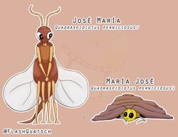  antennae_(anatomy) anthro arthropod black_eyes brown_body duo female flashquatsch insect_wings insects jose_maria_(flashquatsch) male male/female maria_jose_(flashquatsch) multi_leg multi_limb san_jose_scale scientific_name sexual_dimorphism simple_background text wings yellow_body 