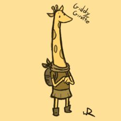  1:1 adventurer ambiguous_gender anthro backpack bottomwear clothing giraffe giraffid mammal monochrome pensive skirt solo timid wurzzie 