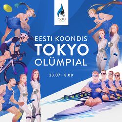  2020_summer_olympics 6+boys 6+girls ball bicycle bicycle_helmet blonde_hair braid brown_hair estonian_flag estonian_text fencing fencing_suit helmet highres holding holding_sword holding_weapon long_hair medium_hair monq multiple_boys multiple_girls olympics racket real_life riding riding_bicycle rowboat rowing short_hair sportswear sword tennis_ball tennis_racket twin_braids weapon wrestling_outfit 