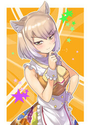  :3 alternate_costume animal_ear_fluff animal_ears apron bare_arms blonde_hair blush bow bowtie collar commentary_request dress enmaided female finger_to_own_chin fox_ears fox_girl frilled_collar frills gradient_hair hand_on_own_chin hand_on_own_hip highres kemono_friends kemono_friends_3 light_brown_hair looking_at_viewer maid maid_apron multicolored_hair orange_dress outline shirt short_hair sleeveless smile solo star_(symbol) tadano_magu tibetan_fox_(kemono_friends) v-shaped_eyebrows waist_apron white_apron white_hair white_outline white_shirt wrist_cuffs yellow_bow yellow_bowtie yellow_eyes 