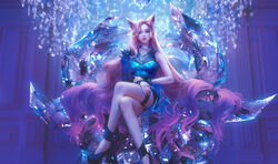  ahri animal_ears dress garter heels kitsune league_of_legends nixeu see_through tail 