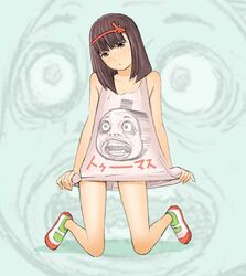  female hairband looking_at_viewer original photoshop_(medium) shirt shoes solo thomas_the_tank_engine thomas_the_tank_engine_(character) translated yoshitomi_akihito zoom_layer 