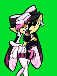  3:4 animal_humanoid black_hair callie_(splatoon) cephalopod cephalopod_humanoid clothing cosplay ear_piercing female gloves hair handwear harlequin hat headgear headwear hi_res humanoid humanoid_pointy_ears inkling looking_at_viewer marine marine_humanoid mollusk mollusk_humanoid naivintage nintendo piercing pseudo_hair solo splatoon tentacle tentacle_hair 