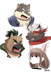  ambiguous_gender angry anthro black_body black_fur blank_stare blue_clothing blue_eyes brown_body brown_fur brown_hair canid canine canis chuurow clenched_teeth clothed clothing domestic_dog facial_scar forehead_protector fur green_clothing grey_body grey_fur hair hi_res lifewonders male_(lore) mammal moritaka_(tas) multiple_images open_mouth pink_body pink_fur red_eyes scar scarf shirt simple_background solo tadatomo_(tas) tanetomo_(tas) teeth tokyo_afterschool_summoners tongue topwear white_background white_clothing white_hair white_shirt white_topwear yasuyori_(tas) 