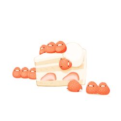  bird cake cake_slice chai_(drawingchisanne) commentary_request falling food food_focus fruit no_humans on_food original signature strawberry strawberry_shortcake sweets_bird undersized_animal whipped_cream white_background 