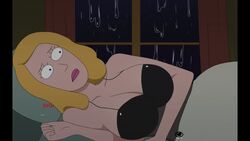  1girls adult_swim babydoll beth_smith big_breasts blonde_hair bra clothed female female_focus female_only ferdafs lipstick lying_in_bed milf mother nightwear rick_and_morty rick_and_morty:_a_way_back_home upper_body 