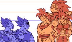  6+boys annoyed arm_up armor bardock beard black_eyes blue_theme brothers clenched_hand commentary_request cowboy_shot crossed_arms dougi dragon_ball dragon_ball_z facial_hair father_and_son gloves hand_on_own_hip happy height_difference king_vegeta long_hair looking_at_another looking_away male_focus monochrome multiple_boys orange_theme raditz saiyan_armor scouter serious siblings simple_background smile son_goku spiked_hair spr_(kimagurekaido) sweatdrop tail tarble teeth upper_body vegeta very_long_hair white_background wristband 