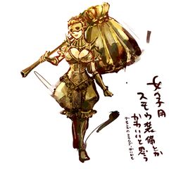  armor breasts cleavage commentary_request covered_eyes dark_souls_(series) dark_souls_i executioner_smough female genderswap_(mtf) hammer large_breasts mask rule_63 taamo_yu translation_request weapon 