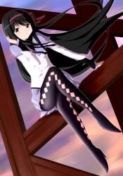  akemi_homura akemi_homura_(magical_girl) argyle_clothes argyle_legwear bad_id bad_link bad_nicoseiga_id black_hair blush crossed_legs female hairband highres long_hair magical_girl mahou_shoujo_madoka_magica mahou_shoujo_madoka_magica_(anime) pantyhose purple_eyes rikku_(cake) sitting solo very_long_hair 