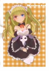  :&lt; bad_id bad_pixiv_id bare_shoulders blonde_hair blue_eyes boku_wa_tomodachi_ga_sukunai closed_mouth detached_sleeves female gothic_lolita hairband hasegawa_kobato heterochromia highres ise02_(syougo02) lolita_fashion lolita_hairband long_hair pantyhose red_eyes solo stuffed_animal stuffed_rabbit stuffed_toy two_side_up v-shaped_eyebrows white_pantyhose 