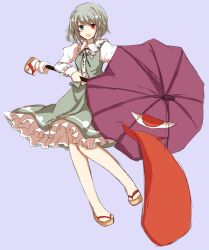  bad_id bad_pixiv_id blue_eyes blue_hair blush female heterochromia karakasa_obake long_sleeves open_mouth puffy_sleeves purple_umbrella red_eyes short_hair solo tatara_kogasa tongue touhou tsukiori umbrella 