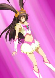  brown_eyes brown_hair commentary_request cosplay crop_top cure_dream cure_dream_(cosplay) female henshin highres image_sample iyakun long_hair md5_mismatch pixiv_sample precure ribbon solo suzumiya_haruhi suzumiya_haruhi_no_yuuutsu transformation yes!_precure_5 