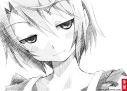  blush commentary_request female gofu greyscale head_tilt monochrome sankarea saouji_ranko short_hair solo spot_color traditional_media 