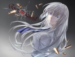  bad_id bad_pixiv_id blue_eyes bullet female jormungand_(manga) koko_hekmatyar long_hair necktie photoshop_(medium) robinexile smile solo upper_body white_hair 