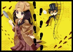  1boy bad_id bad_pixiv_id chibi chitanda_eru coat cosplay detective female footprints hat hyouka kimi_ni_matsuwaru_mystery ladder magnifying_glass necktie oreki_houtarou uminekoritorubasuta-zu 