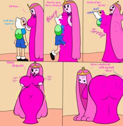  1boy 1girls absorption absorption_vore adventure_time ass ass_expansion big_breasts breast_expansion bubble_ass bubble_butt butt cartoon_network clothing dat_ass dress face_imprint fat_ass female_pred finn_the_human hip_expansion huge_ass huge_butt human_prey long_hair looking_back male_prey mob_face pink_body pink_dress pink_hair princess_bubblegum sentient_fat slime_girl slimimi_(artist) smile smug smug_face smug_smile thick_thighs vore warner_brothers wide_hips 