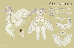  antennae_(anatomy) anthro arthropod caterpillar english_text flashquatsch insect_wings insects larva lepidopteran lepidopteran_wings male model_sheet moth scientific_name solo text valentino_(flashquatsch) wings 