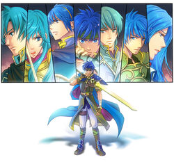  2girls 5boys blue_hair cape color_connection column_lineup commentary_request eirika_(fire_emblem) ephraim_(fire_emblem) fire_emblem fire_emblem:_mystery_of_the_emblem fire_emblem:_path_of_radiance fire_emblem:_the_sacred_stones geoffrey_(fire_emblem) hair_color_connection headband hitohana ike_(fire_emblem) innes_(fire_emblem) long_hair lucia_(fire_emblem) marth_(fire_emblem) multiple_boys multiple_girls photoshop_(medium) split_crop sword weapon 